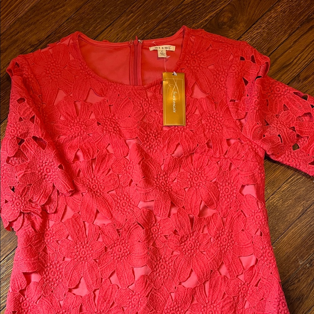 Francesca's Collections Vibrant Coral Lace Shift Dress NWT